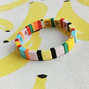 Roxanne Assoulin Rainbow Brite Enamel Stretch Bracelet - Gold & Colorful